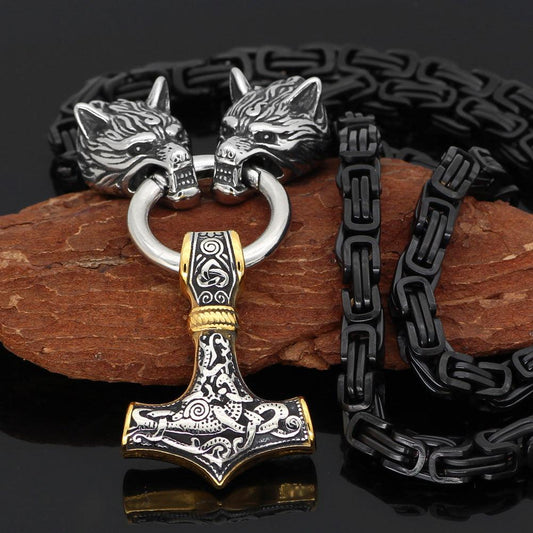 Black Wolf Viking Kings Chain with Mammen Thor Hammer (TH093) - Viking Merch