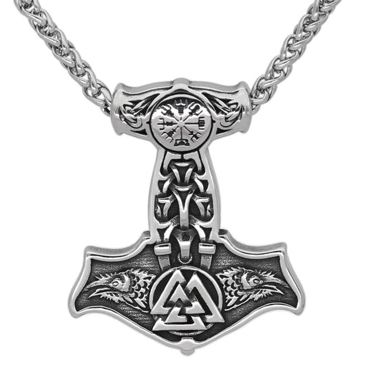 Valknut Raven Thor Hammer Necklace (TH006) - Viking Merch