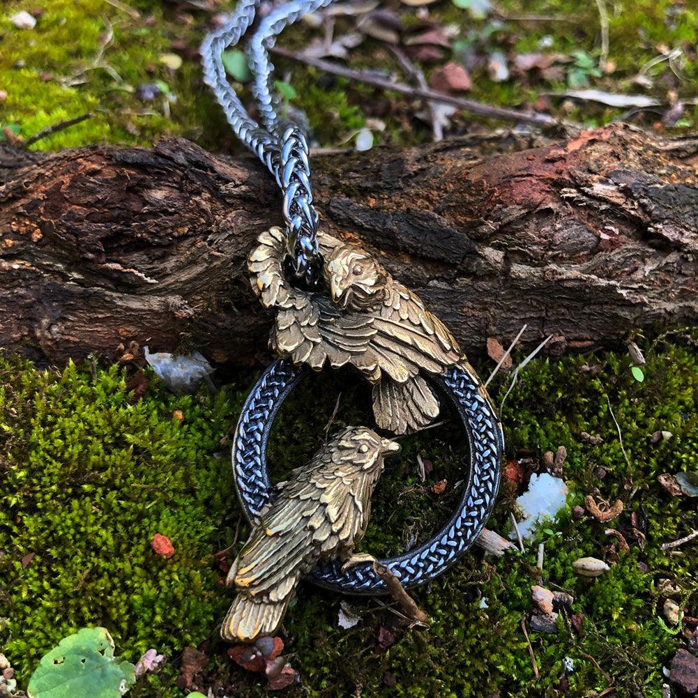 Golden Raven Hoop Pendant (VN041) - Viking Merch