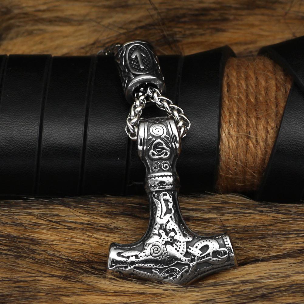 Silver Mammen Thor Hammer with Beard Beads (TH016) - Viking Merch