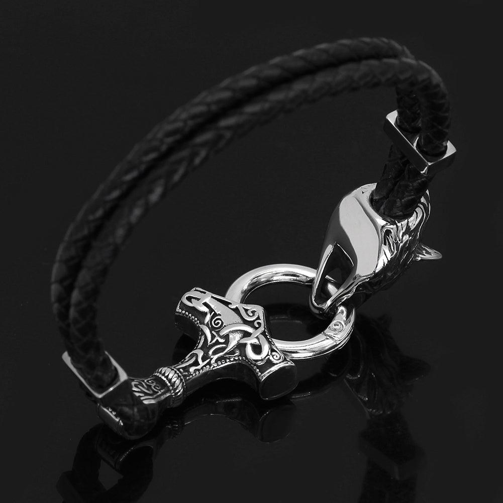 Leather Mammen Bracelet (B037) - Viking Merch