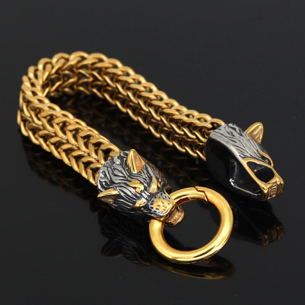 Gold Viking Wolf Weave Bracelet (B033) - Viking Merch