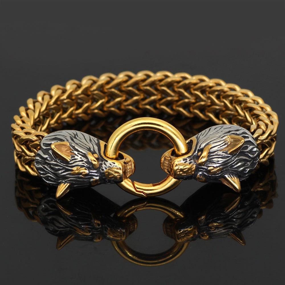 Gold Viking Wolf Weave Bracelet (B033) - Viking Merch