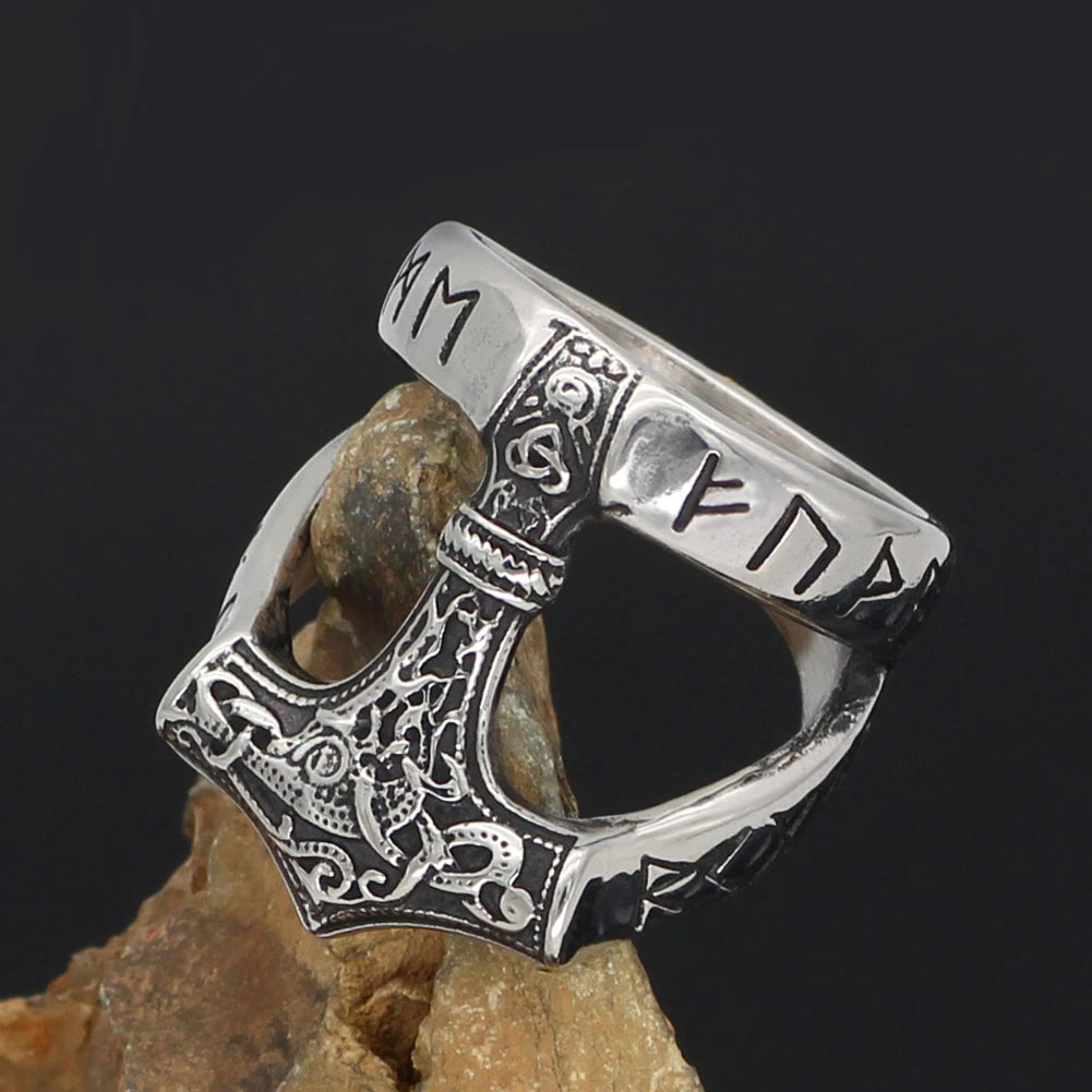 Runic Mammen Thor Hammer Ring (R004)