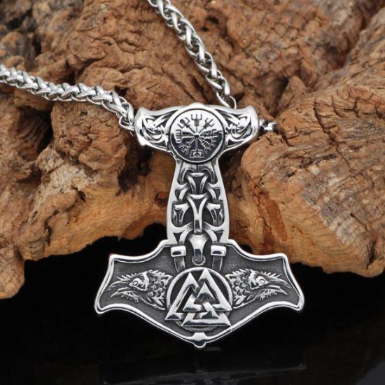 Valknut Raven Thor Hammer Necklace-Necklace-Viking Merch